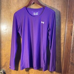 Under Armour Women's L Fitted heatgear Purple Long Sleeve Performance Tee Layer
